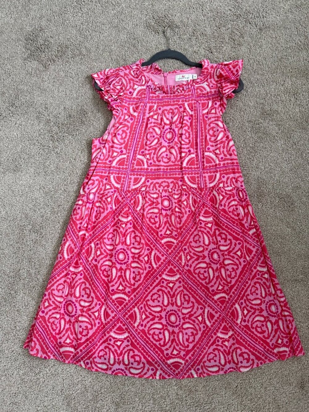 Vineyard Vines Island Scarf Print Ruffle Dress - Size 10 - Formosa Pink